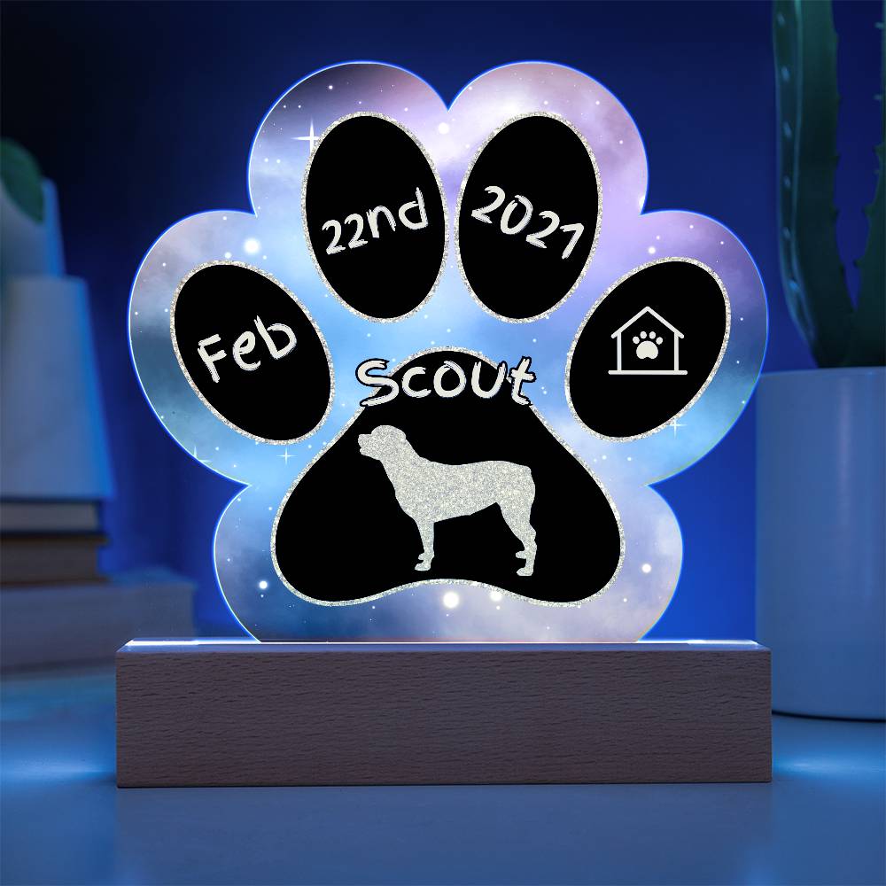 Rottweiler personalized Gotcha Day acrylic dog plaque - 7" paw print keepsake