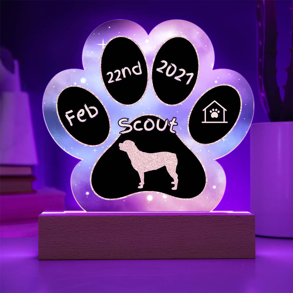 Rottweiler personalized Gotcha Day acrylic dog plaque - 7" paw print keepsake