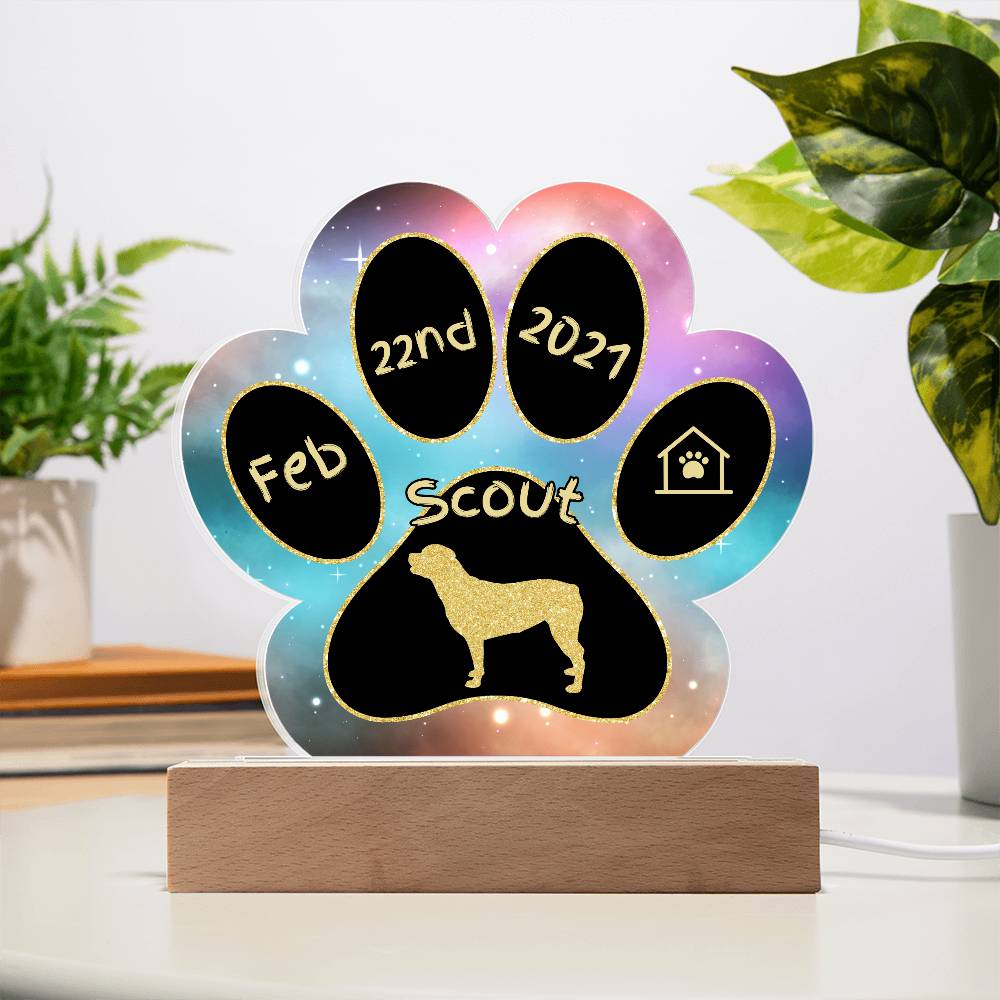 Rottweiler personalized Gotcha Day acrylic dog plaque - 7" paw print keepsake