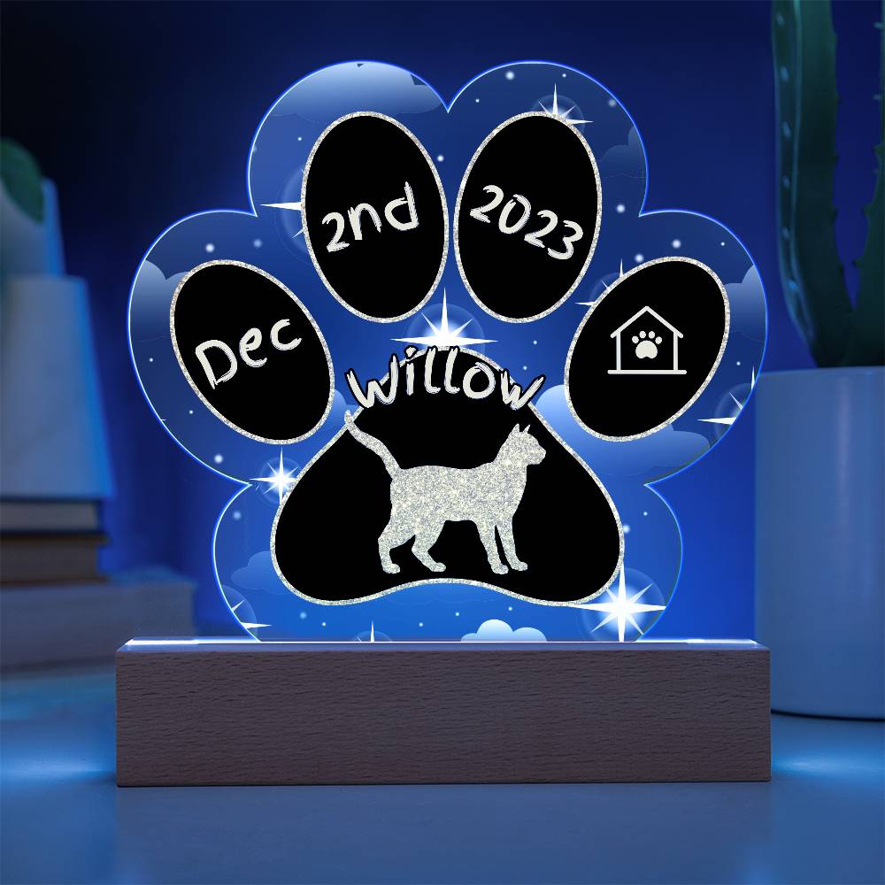 Russian Blue Cat Gotcha Day Plaque - Custom 7" LED Acrylic Paw Print Pet Arrival Keepsake