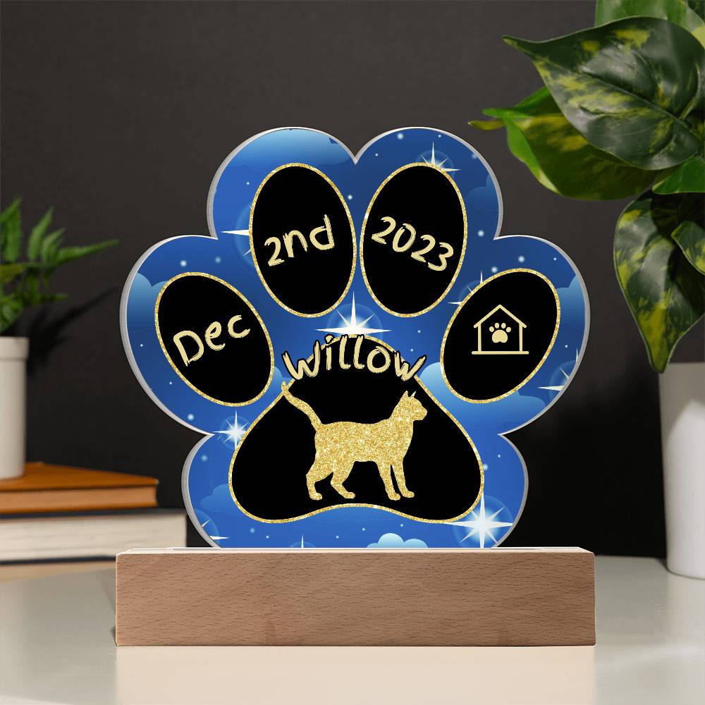 Russian Blue Cat Gotcha Day Plaque - Custom 7" LED Acrylic Paw Print Pet Arrival Keepsake