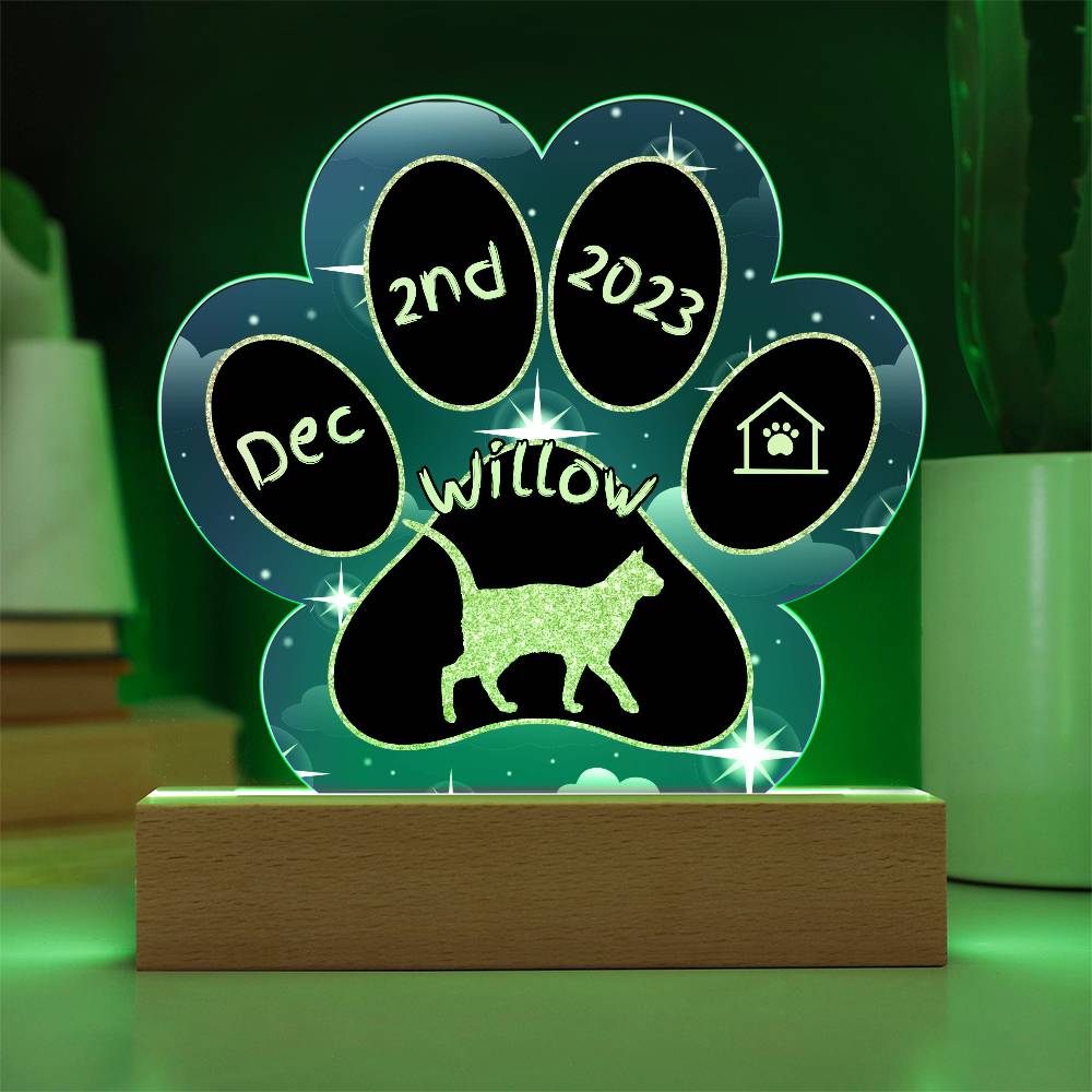 Russian White Cat Gotcha Day Plaque - Custom 7" LED Acrylic Paw Print Pet Gift