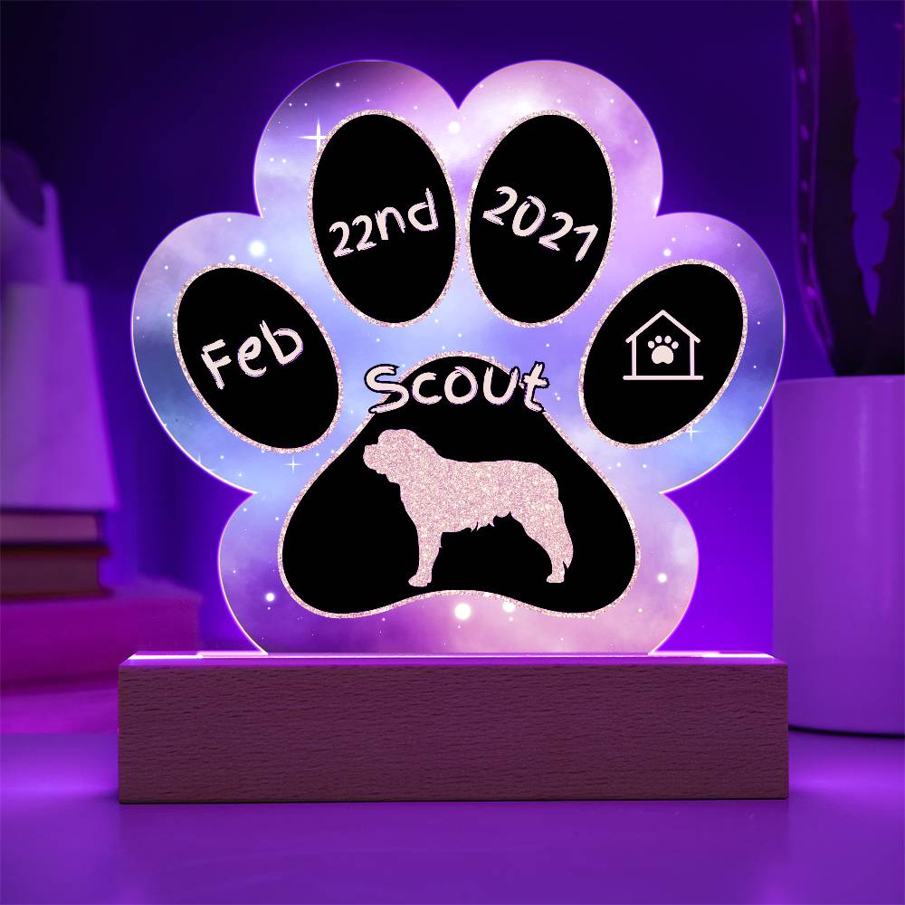 Saint Bernard personalized Gotcha Day acrylic dog plaque - 7" paw print gift