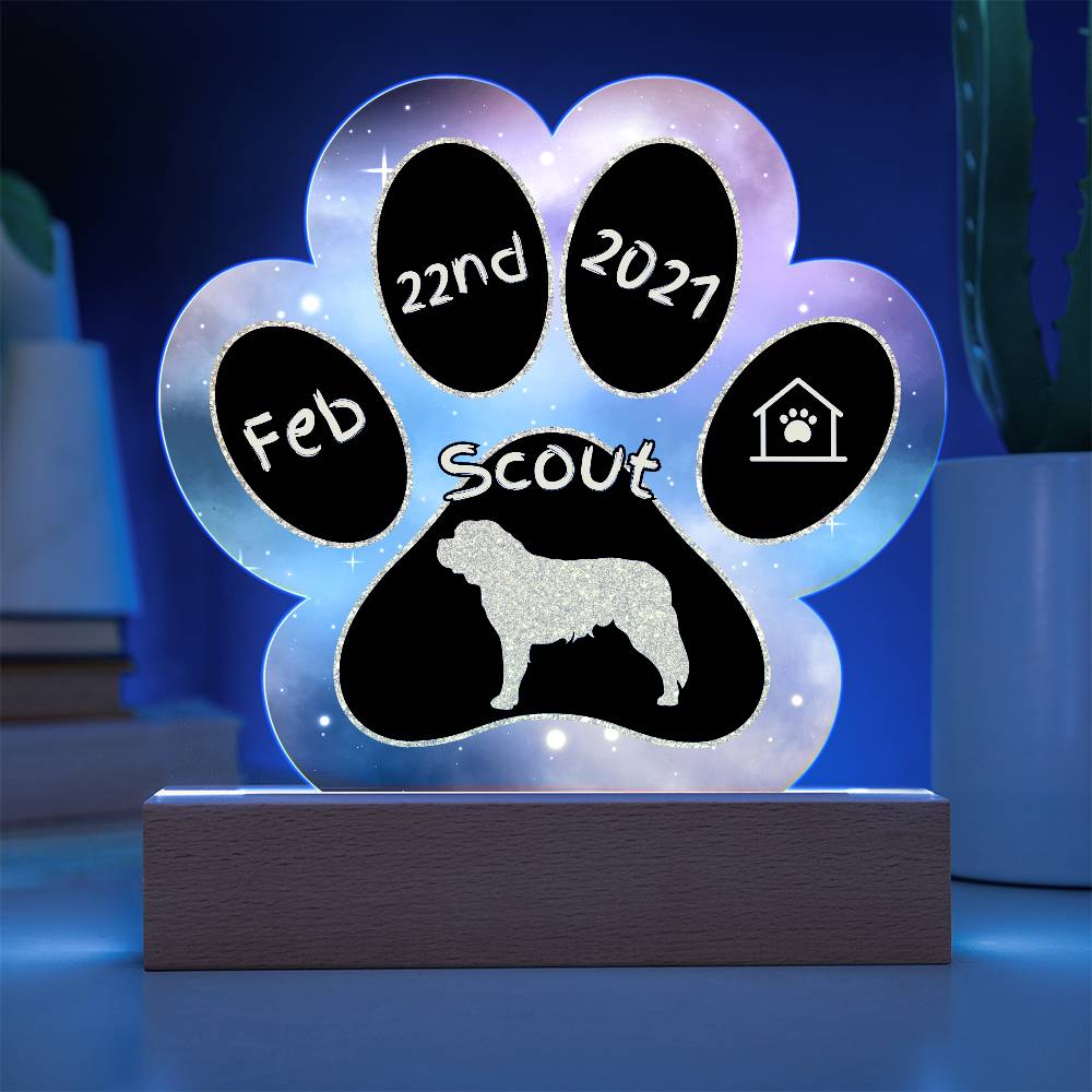 Saint Bernard personalized Gotcha Day acrylic dog plaque - 7" paw print gift