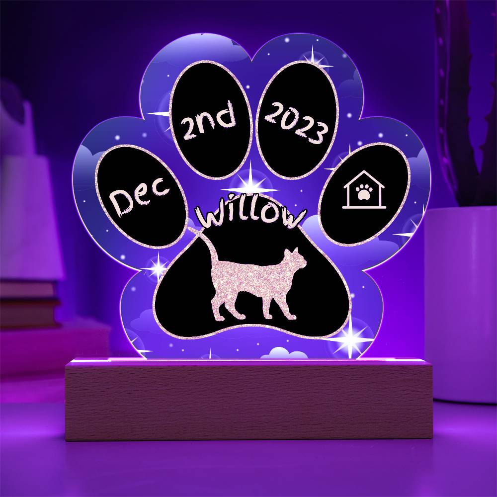 Sam Sawet Cat Gotcha Day Plaque - Personalized 7" LED Acrylic Paw Print Adoption Gift