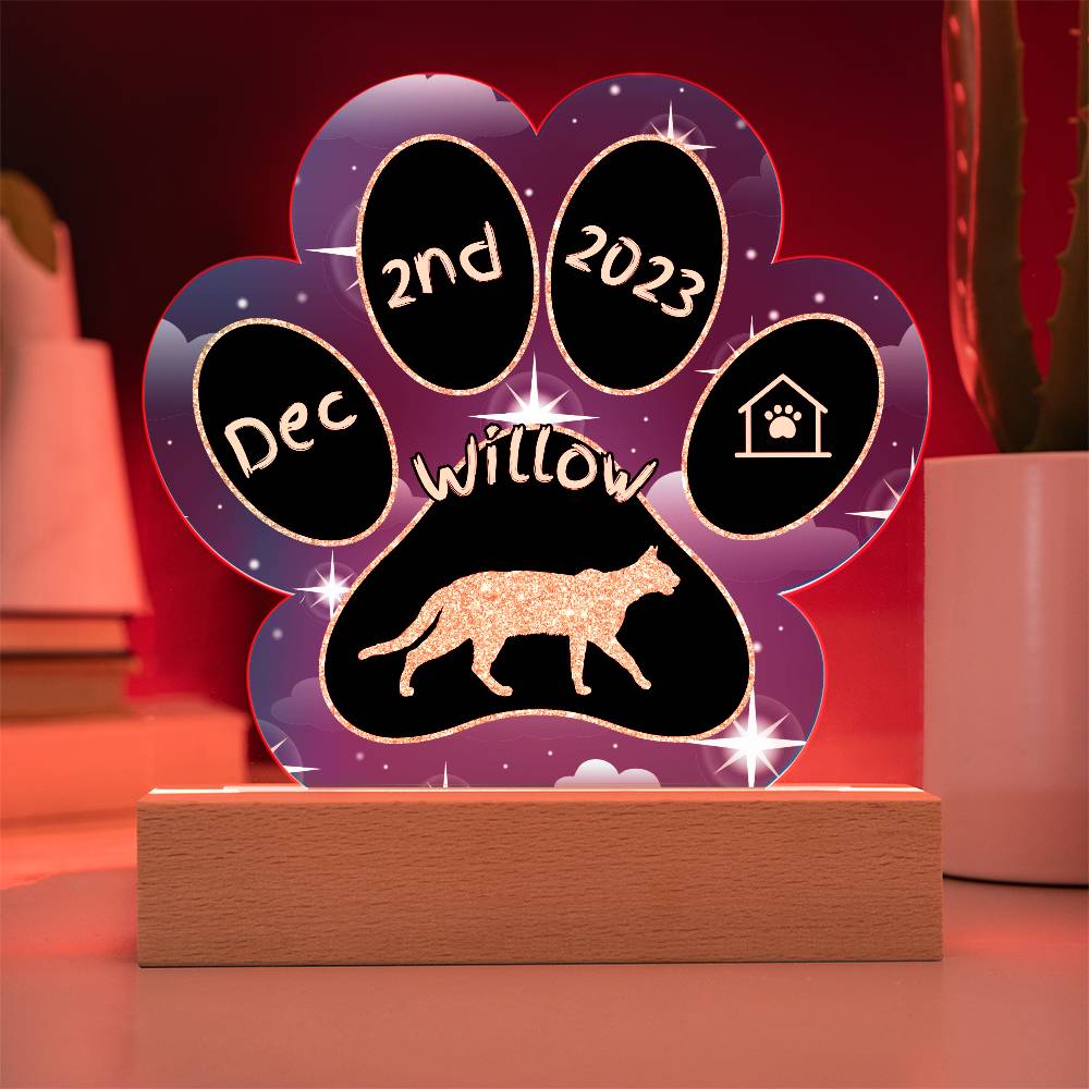 Savannah Cat Gotcha Day Plaque - Custom 7" LED Acrylic Paw Print Pet Keepsake
