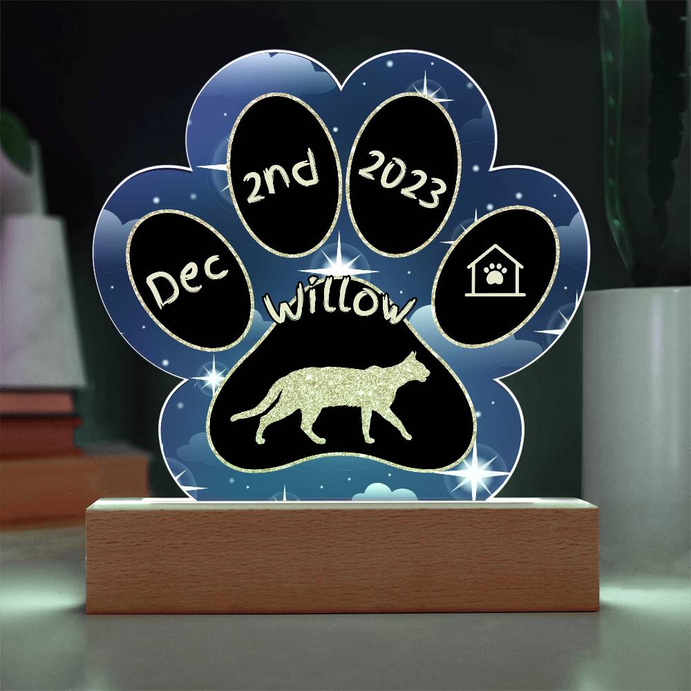 Savannah Cat Gotcha Day Plaque - Custom 7" LED Acrylic Paw Print Pet Keepsake