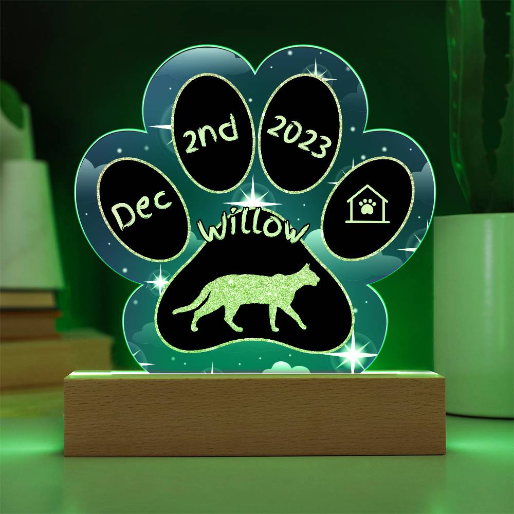 Savannah Cat Gotcha Day Plaque - Custom 7" LED Acrylic Paw Print Pet Keepsake