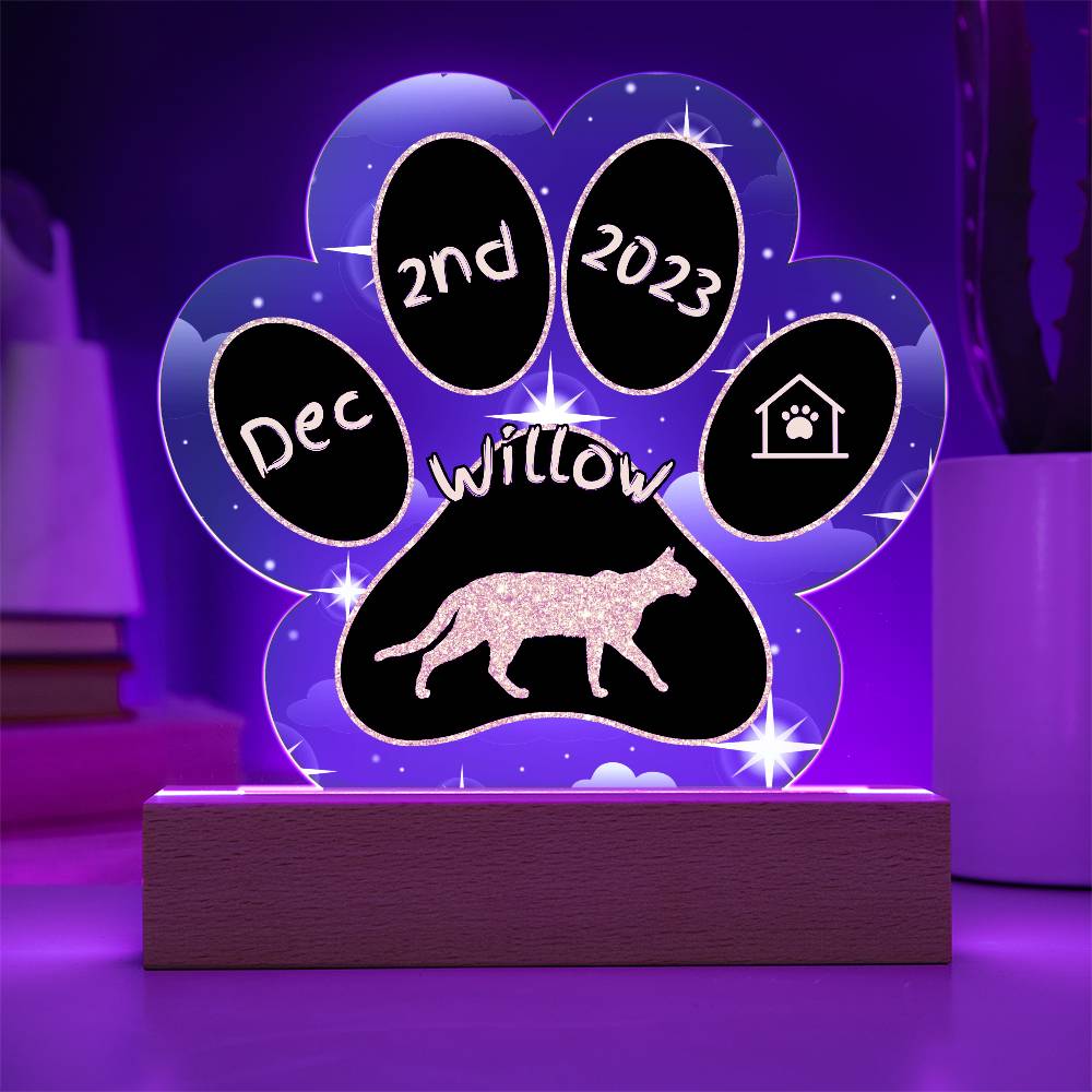 Savannah Cat Gotcha Day Plaque - Custom 7" LED Acrylic Paw Print Pet Keepsake