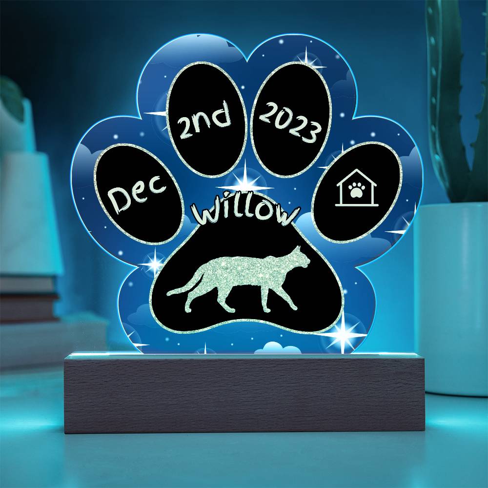 Savannah Cat Gotcha Day Plaque - Custom 7" LED Acrylic Paw Print Pet Keepsake