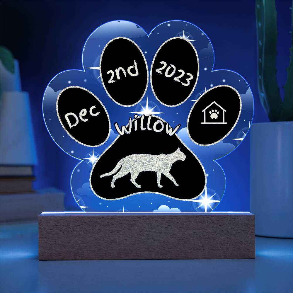 Savannah Cat Gotcha Day Plaque - Custom 7" LED Acrylic Paw Print Pet Keepsake