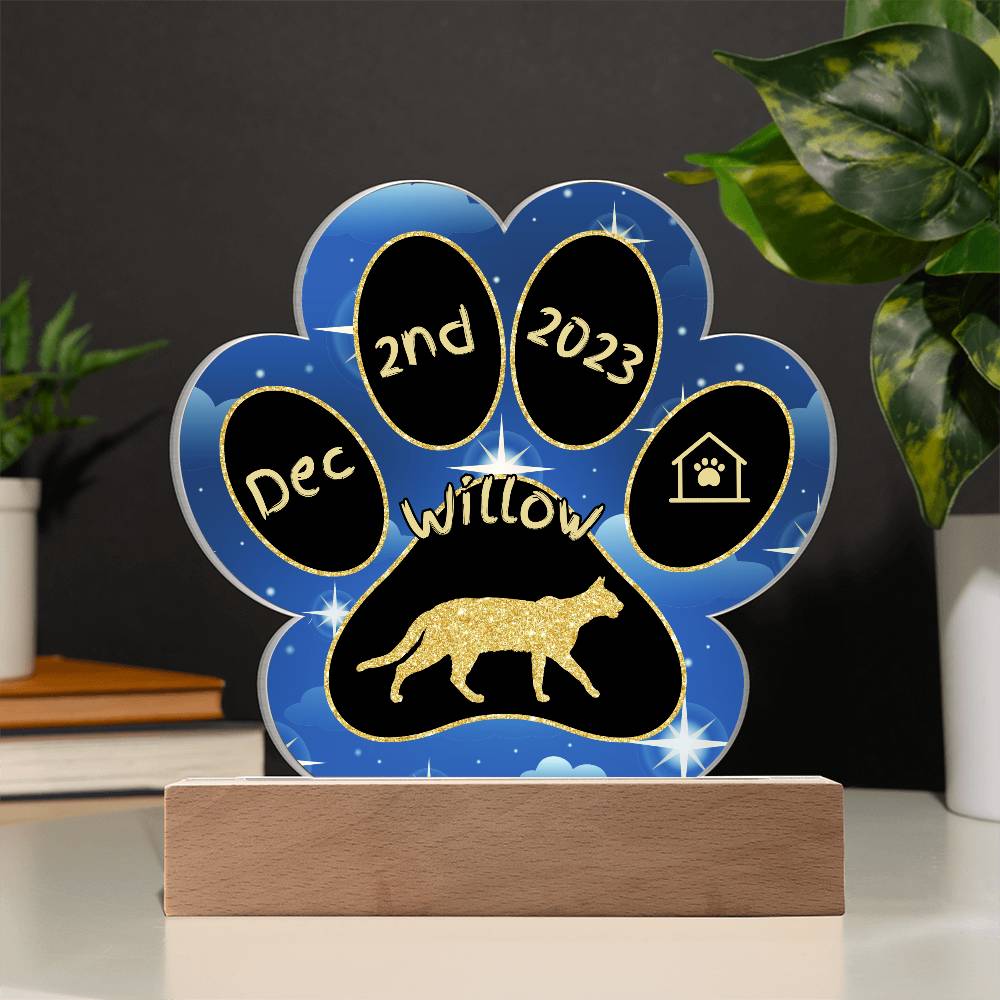 Savannah Cat Gotcha Day Plaque - Custom 7" LED Acrylic Paw Print Pet Keepsake