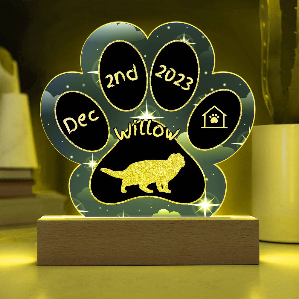 Scottish Fold Cat Gotcha Day Plaque - Personalized 7" LED Acrylic Paw Print Gift