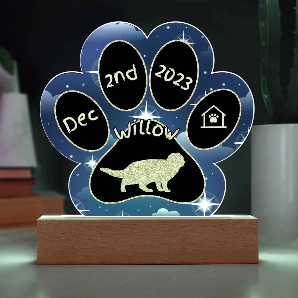 Scottish Fold Cat Gotcha Day Plaque - Personalized 7" LED Acrylic Paw Print Gift