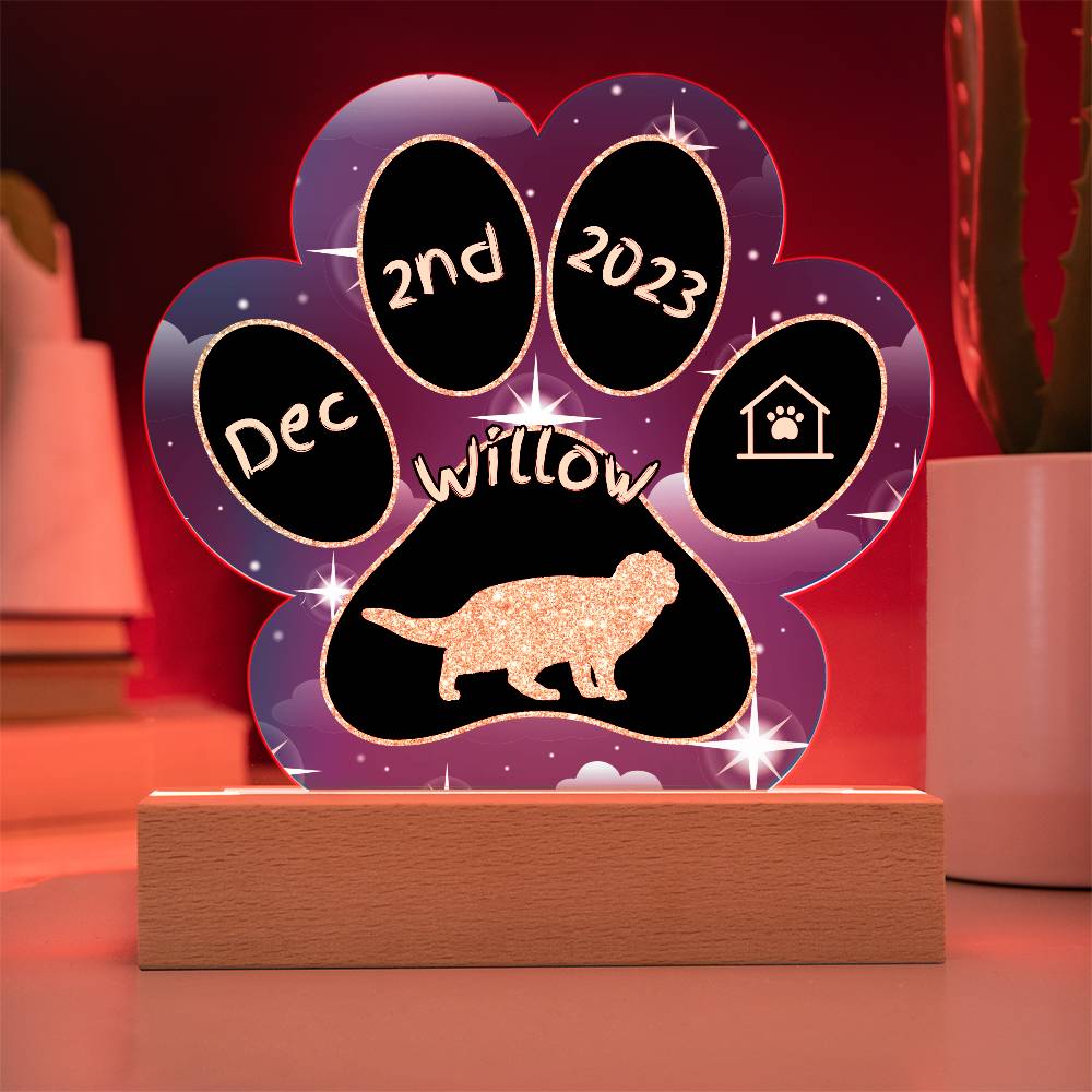 Scottish Fold Cat Gotcha Day Plaque - Personalized 7" LED Acrylic Paw Print Gift