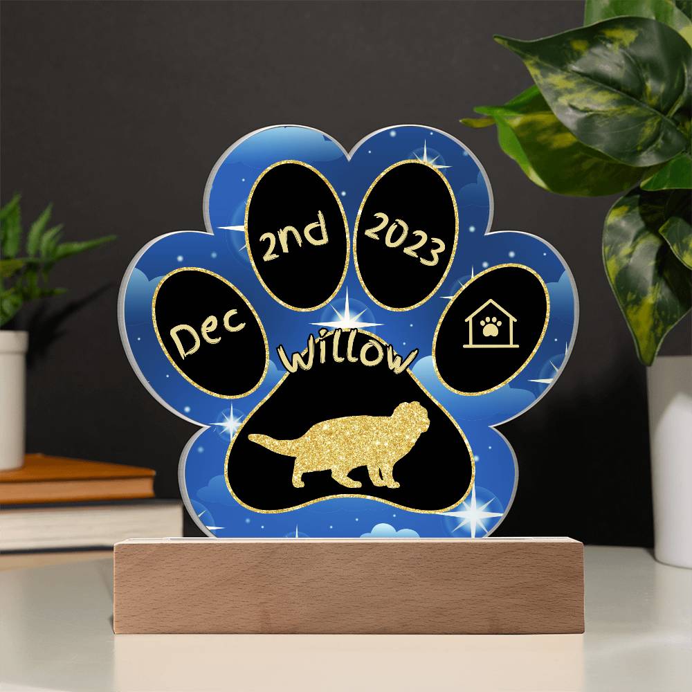 Scottish Fold Cat Gotcha Day Plaque - Personalized 7" LED Acrylic Paw Print Gift