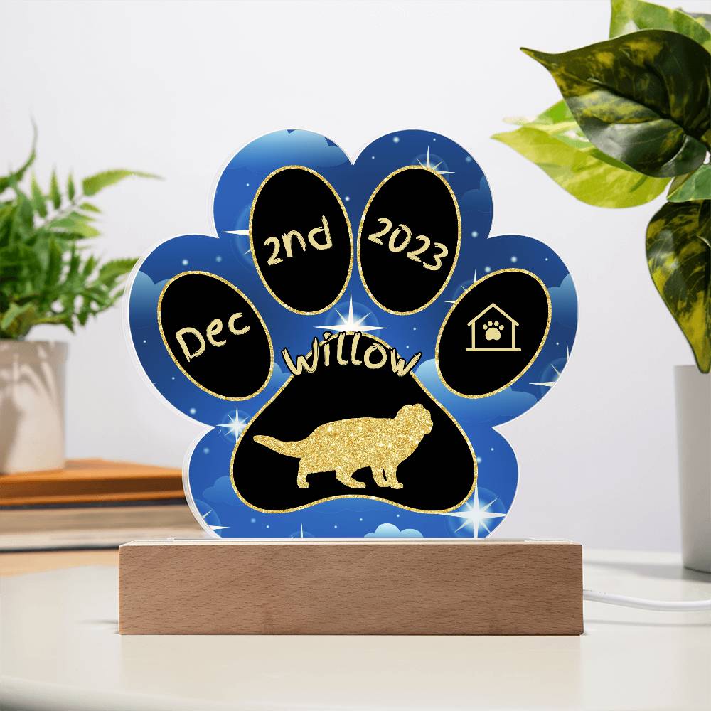 Scottish Fold Cat Gotcha Day Plaque - Personalized 7" LED Acrylic Paw Print Gift