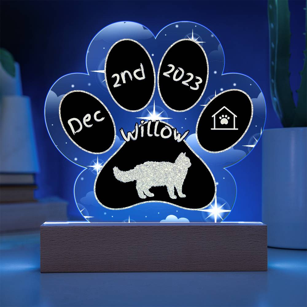 Selkirk Rex Cat Gotcha Day Plaque - Custom 7" LED Acrylic Paw Print Memory Keepsake