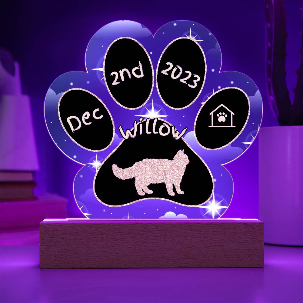 Selkirk Rex Cat Gotcha Day Plaque - Custom 7" LED Acrylic Paw Print Memory Keepsake