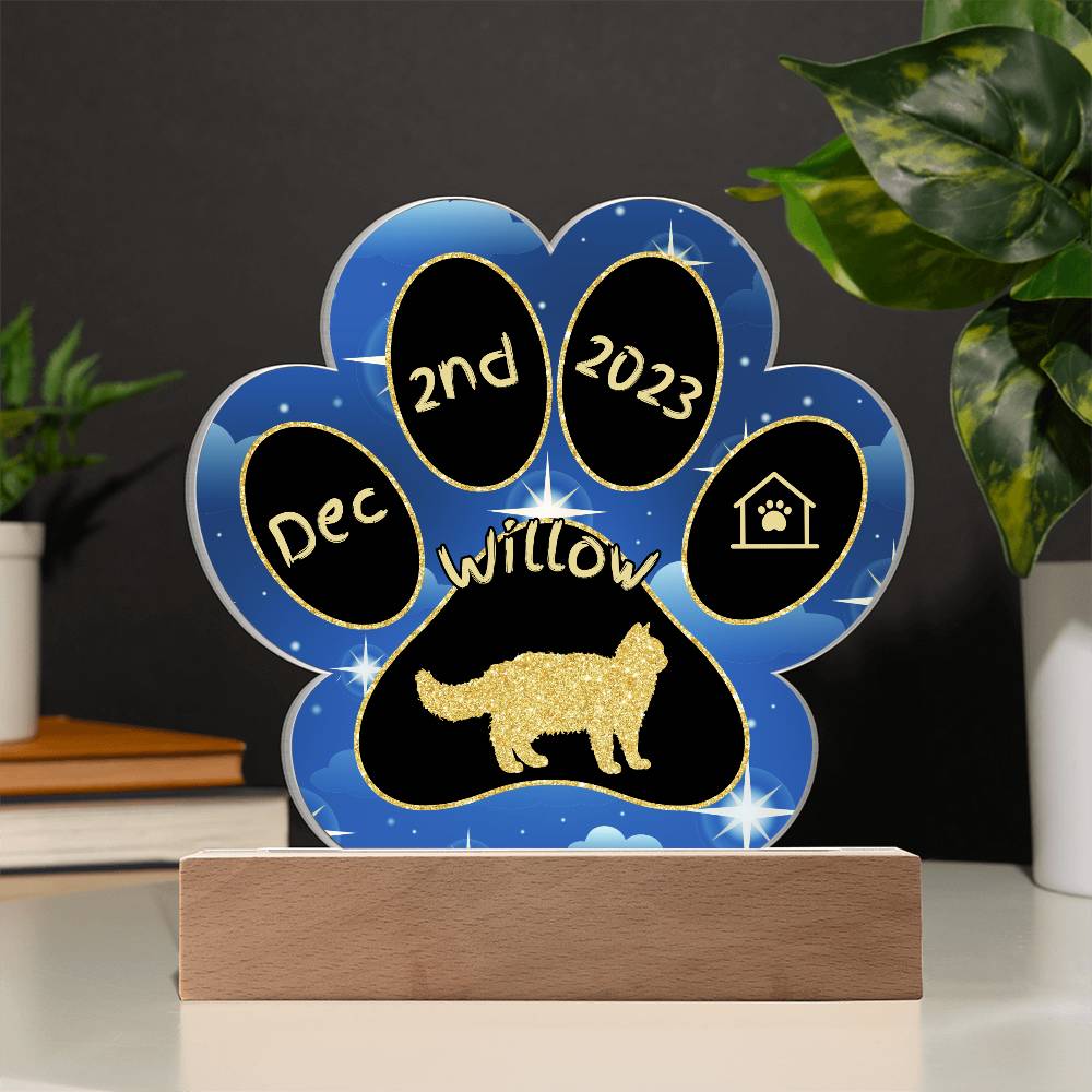 Selkirk Rex Cat Gotcha Day Plaque - Custom 7" LED Acrylic Paw Print Memory Keepsake