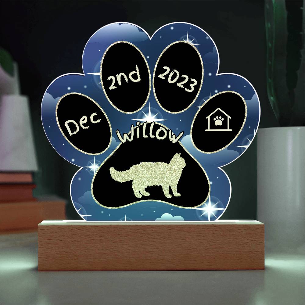 Selkirk Rex Cat Gotcha Day Plaque - Custom 7" LED Acrylic Paw Print Memory Keepsake