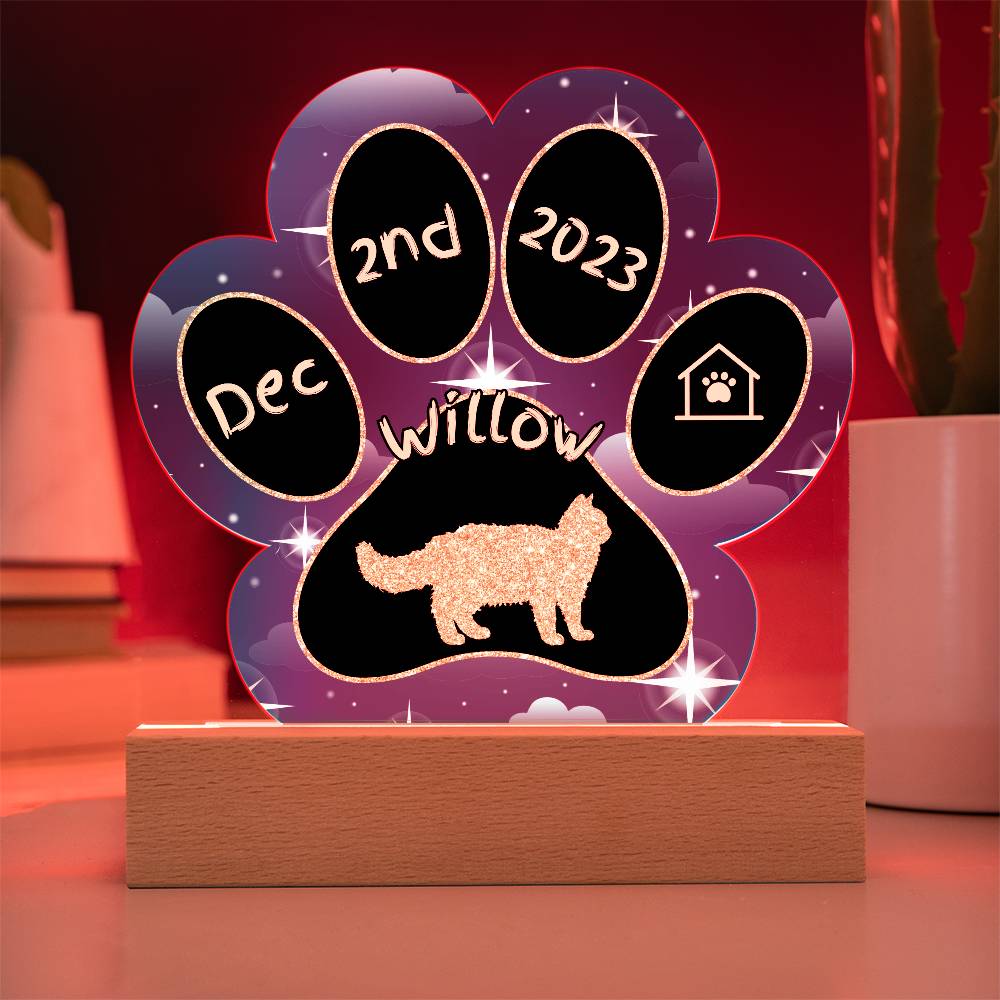 Selkirk Rex Cat Gotcha Day Plaque - Custom 7" LED Acrylic Paw Print Memory Keepsake