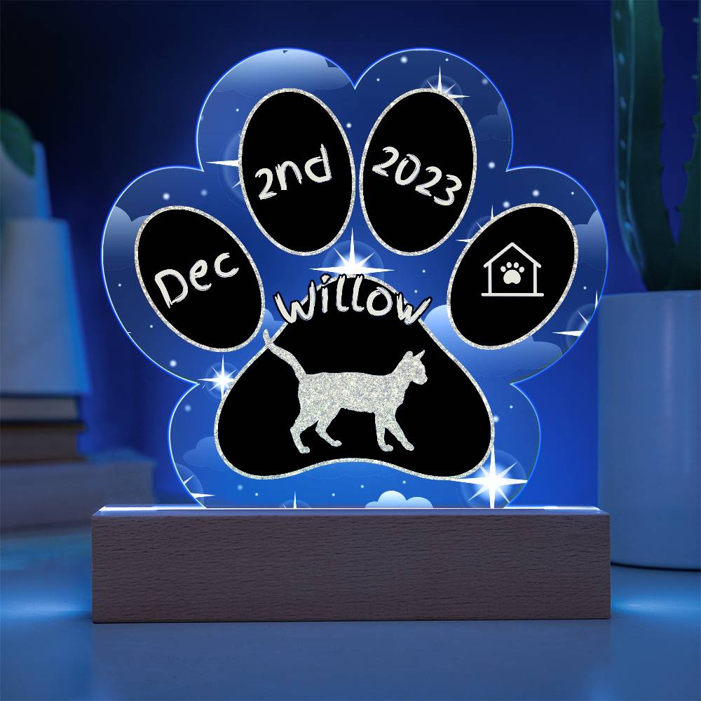 Serengeti Cat Gotcha Day Plaque - Personalized 7" LED Acrylic Paw Print Pet Gift