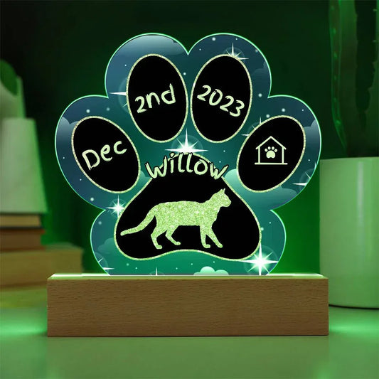Shop our serrade petit personalized cat gotcha day acrylic paw print plaque featuring the Battery Powered LED Base style option from MySisterIsASurvivor.