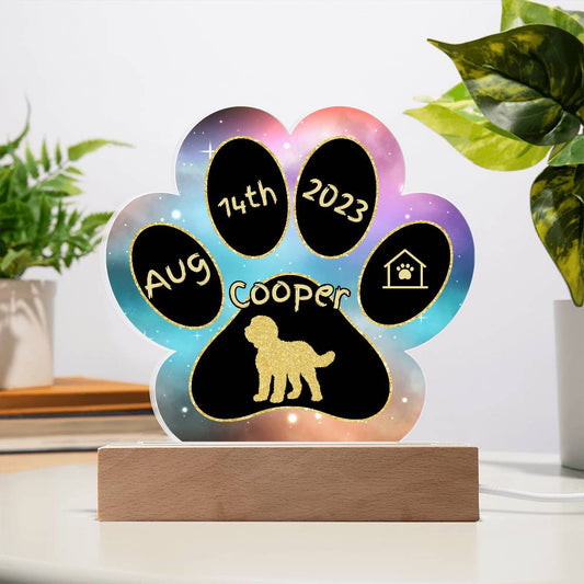 Sheepadoodle Gotcha Day plaque - personalized 7" acrylic dog keepsake