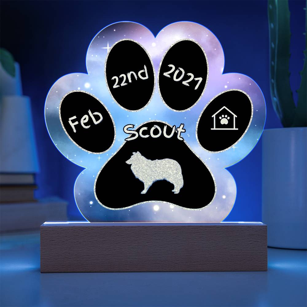 Shetland Sheepdog personalized Gotcha Day acrylic dog plaque - 7" paw print gift