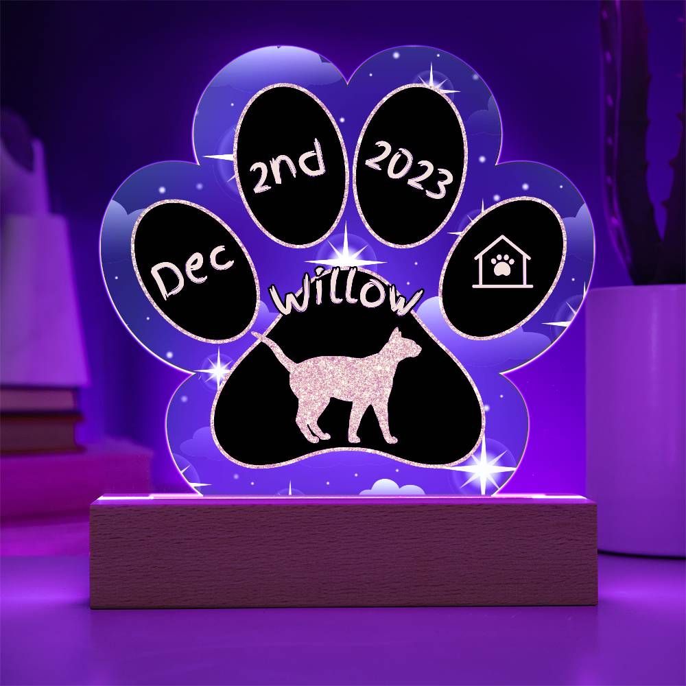 Siamese Cat Gotcha Day Plaque - Personalized 7" LED Acrylic Paw Print Adoption Gift