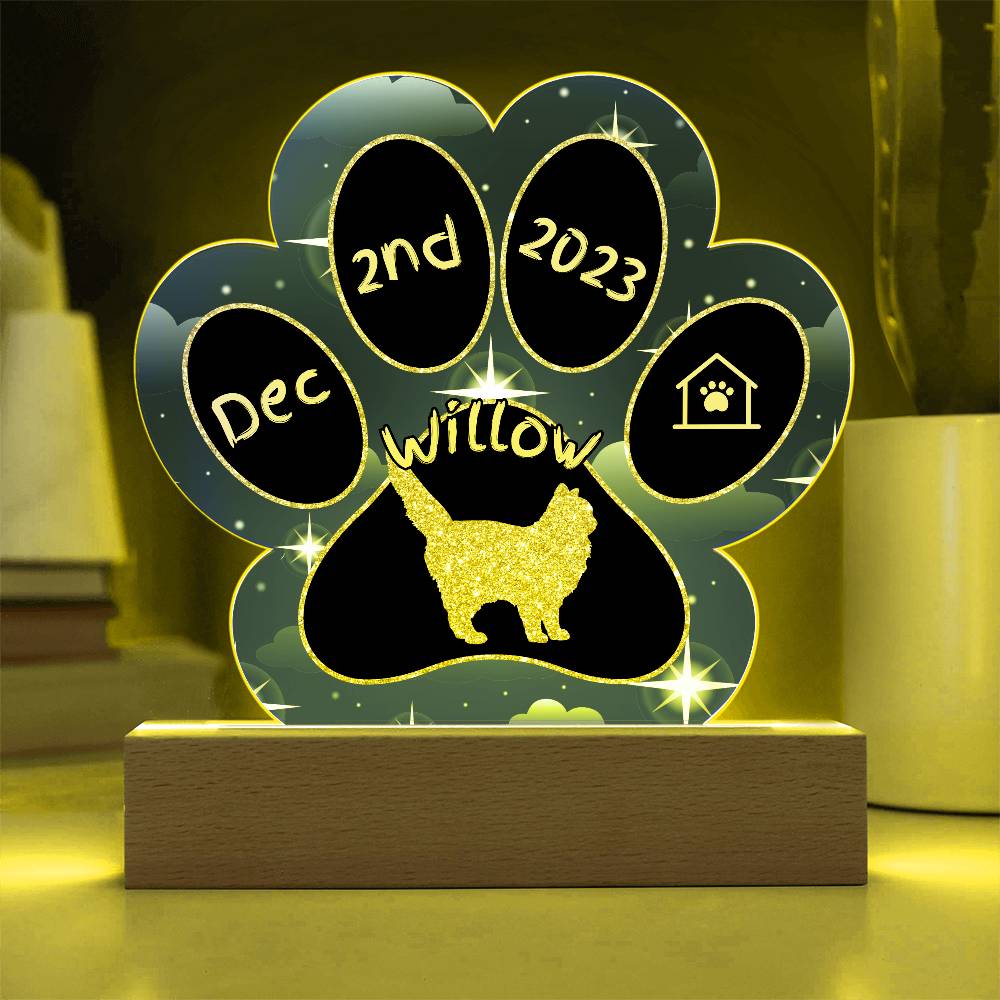 Siberian Cat Gotcha Day Plaque - Custom 7" LED Acrylic Paw Print Cat Gift