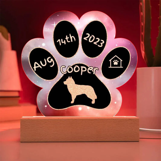 Shop our siberian husky personalized dog gotcha day acrylic paw print plaque featuring the Battery Powered LED Base style option from MySisterIsASurvivor.