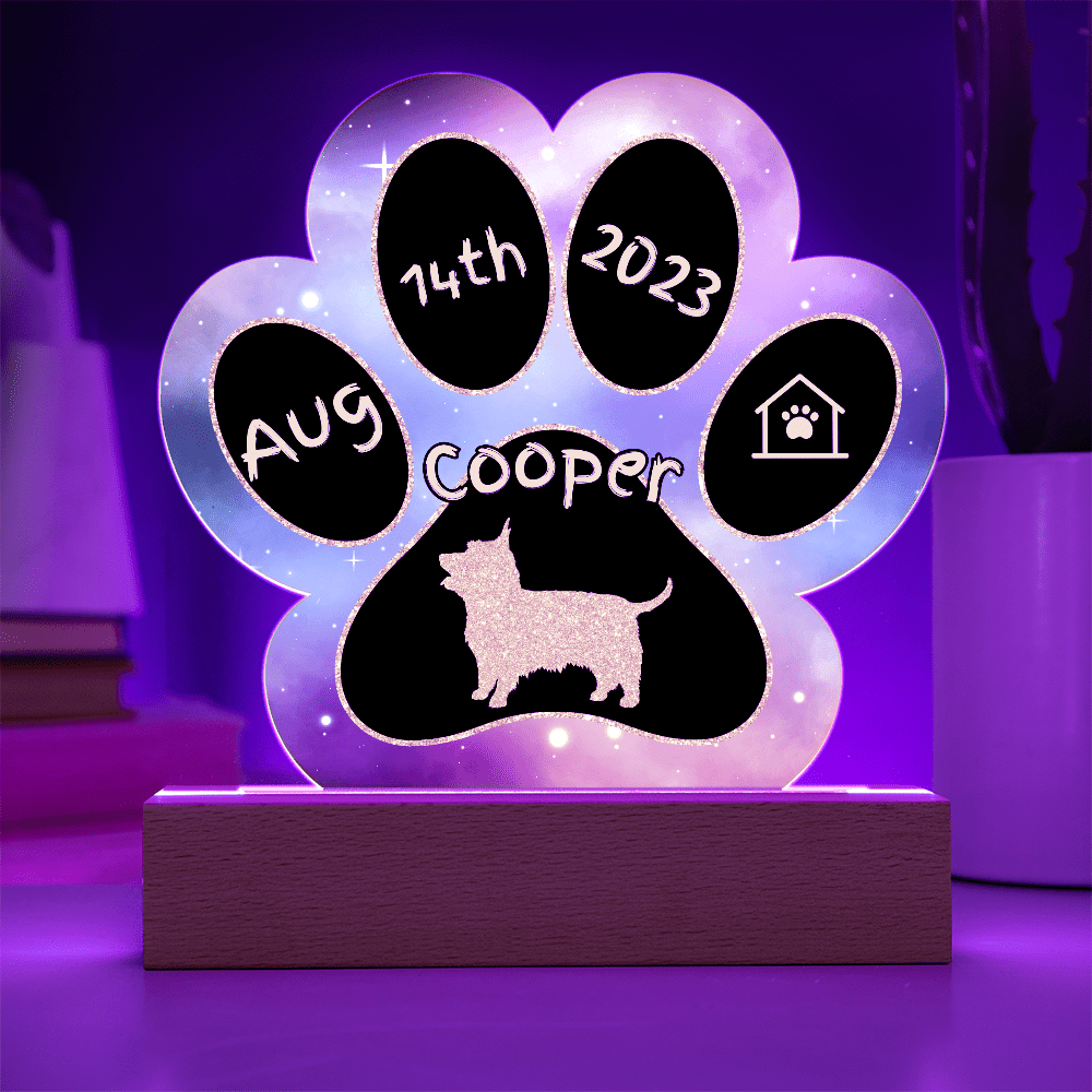 Silky Terrier personalized Gotcha Day acrylic dog plaque - 7" paw print gift