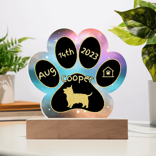 Silky Terrier personalized Gotcha Day acrylic dog plaque - 7" paw print gift