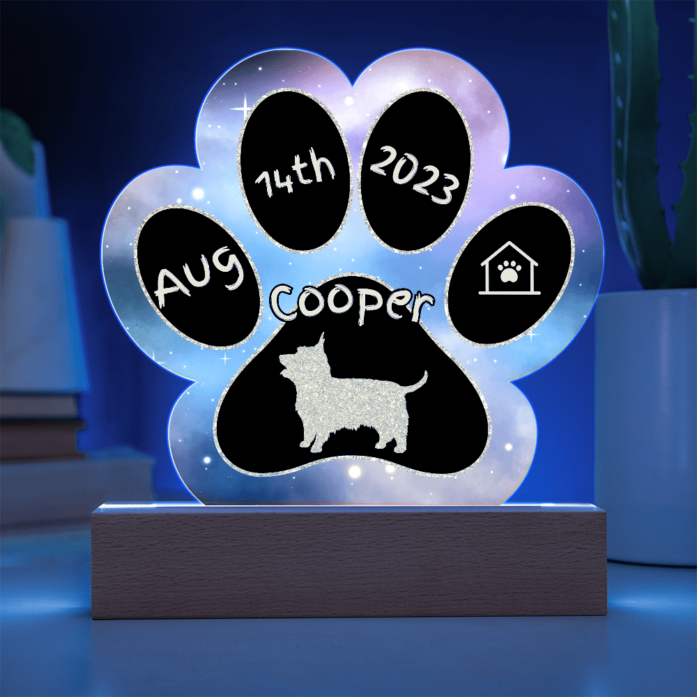 Silky Terrier personalized Gotcha Day acrylic dog plaque - 7" paw print gift