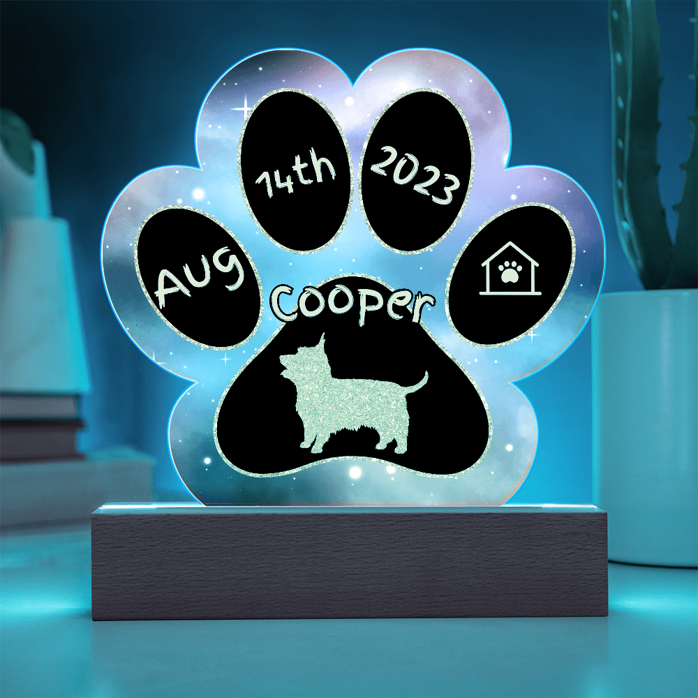 Silky Terrier personalized Gotcha Day acrylic dog plaque - 7" paw print gift