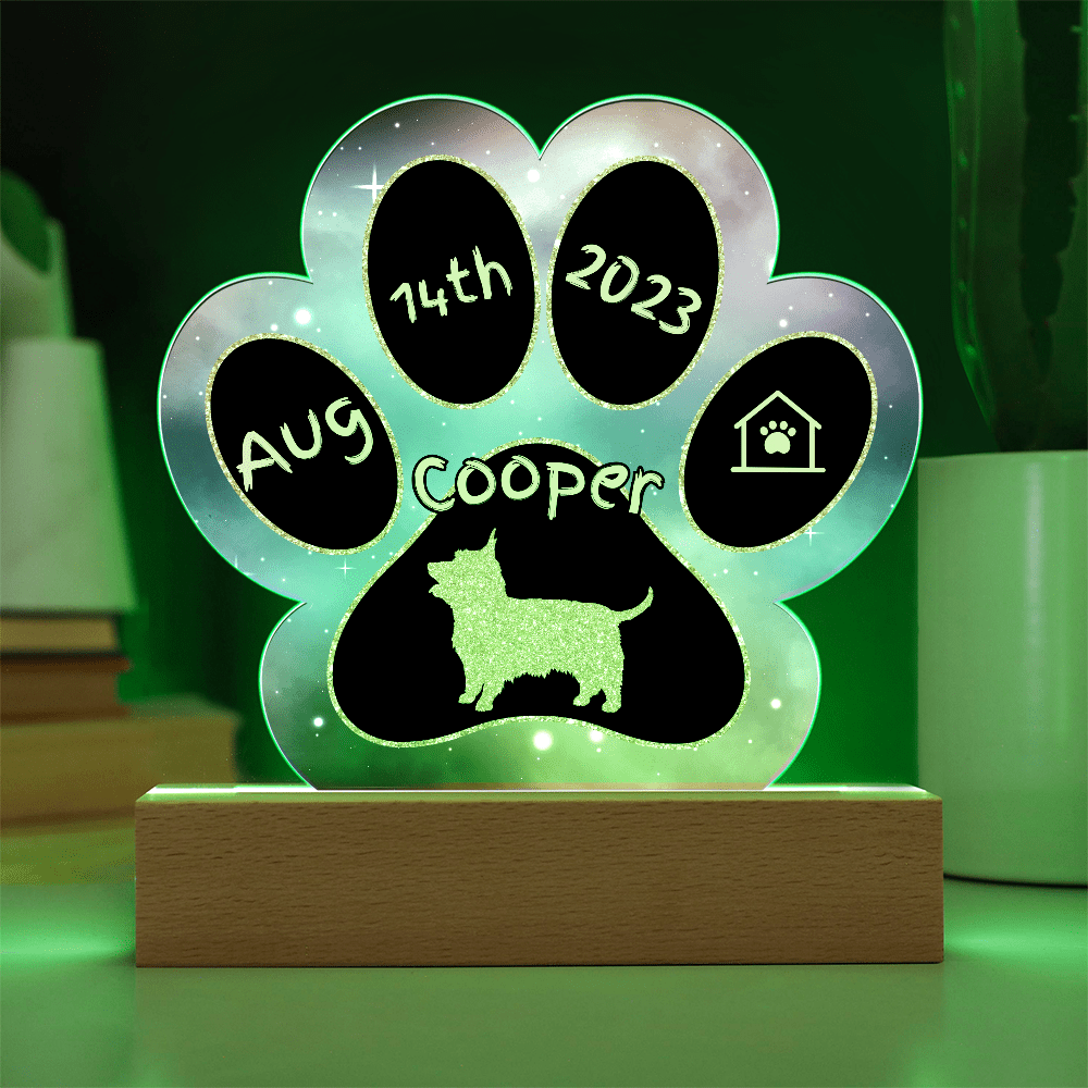 Silky Terrier personalized Gotcha Day acrylic dog plaque - 7" paw print gift