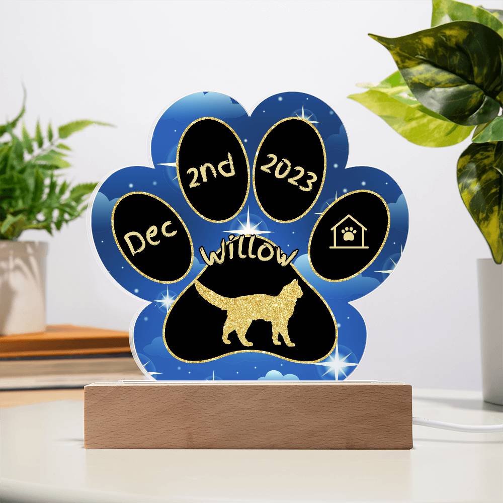 Somali Cat Gotcha Day Plaque - Custom 7" LED Acrylic Paw Print Memory Keepsake