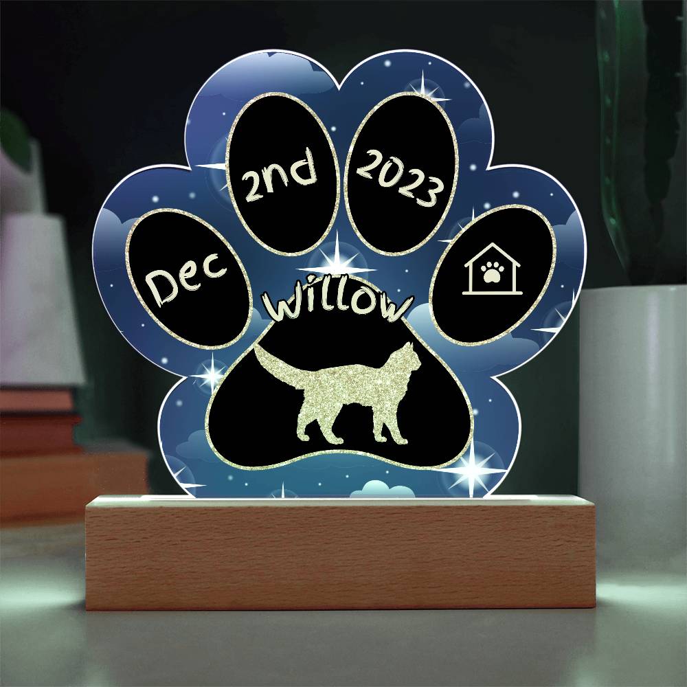 Somali Cat Gotcha Day Plaque - Custom 7" LED Acrylic Paw Print Memory Keepsake