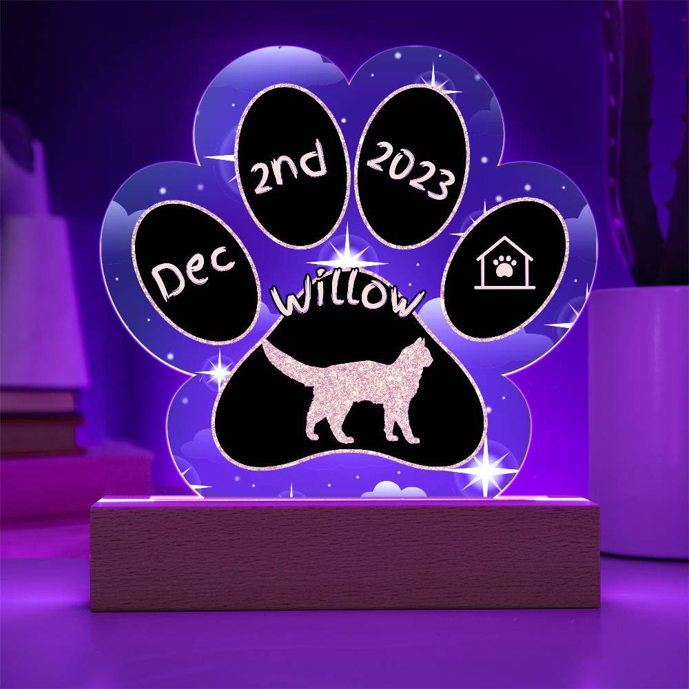 Somali Cat Gotcha Day Plaque - Custom 7" LED Acrylic Paw Print Memory Keepsake