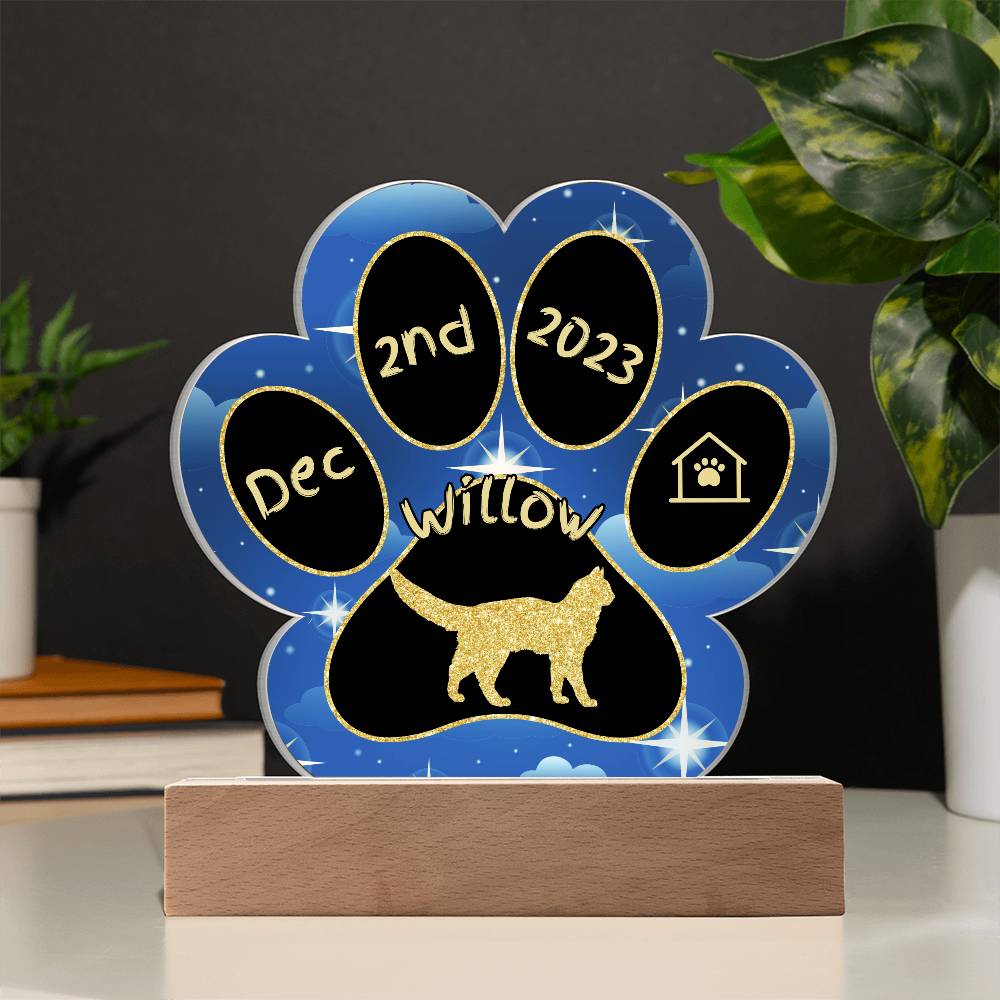 Somali Cat Gotcha Day Plaque - Custom 7" LED Acrylic Paw Print Memory Keepsake