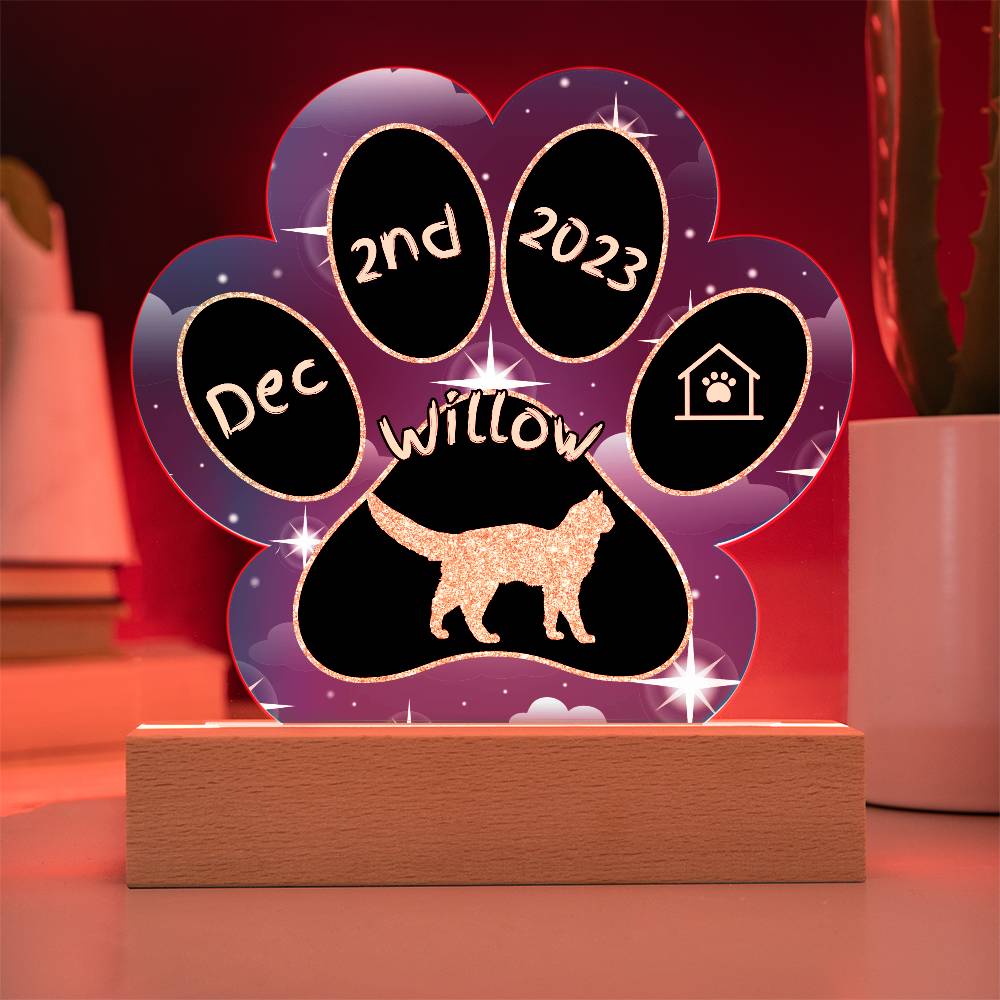 Somali Cat Gotcha Day Plaque - Custom 7" LED Acrylic Paw Print Memory Keepsake