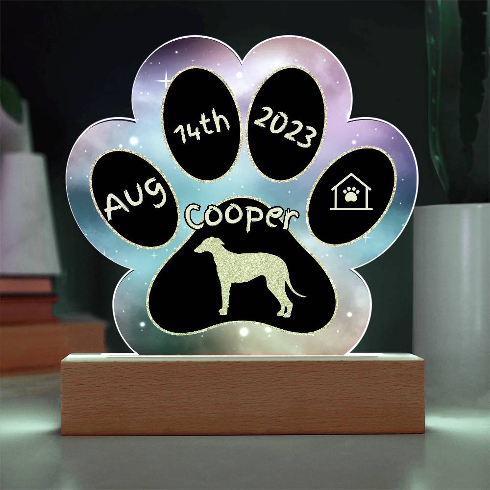 Spanish Greyhound personalized Gotcha Day acrylic dog plaque - 7" paw print sign