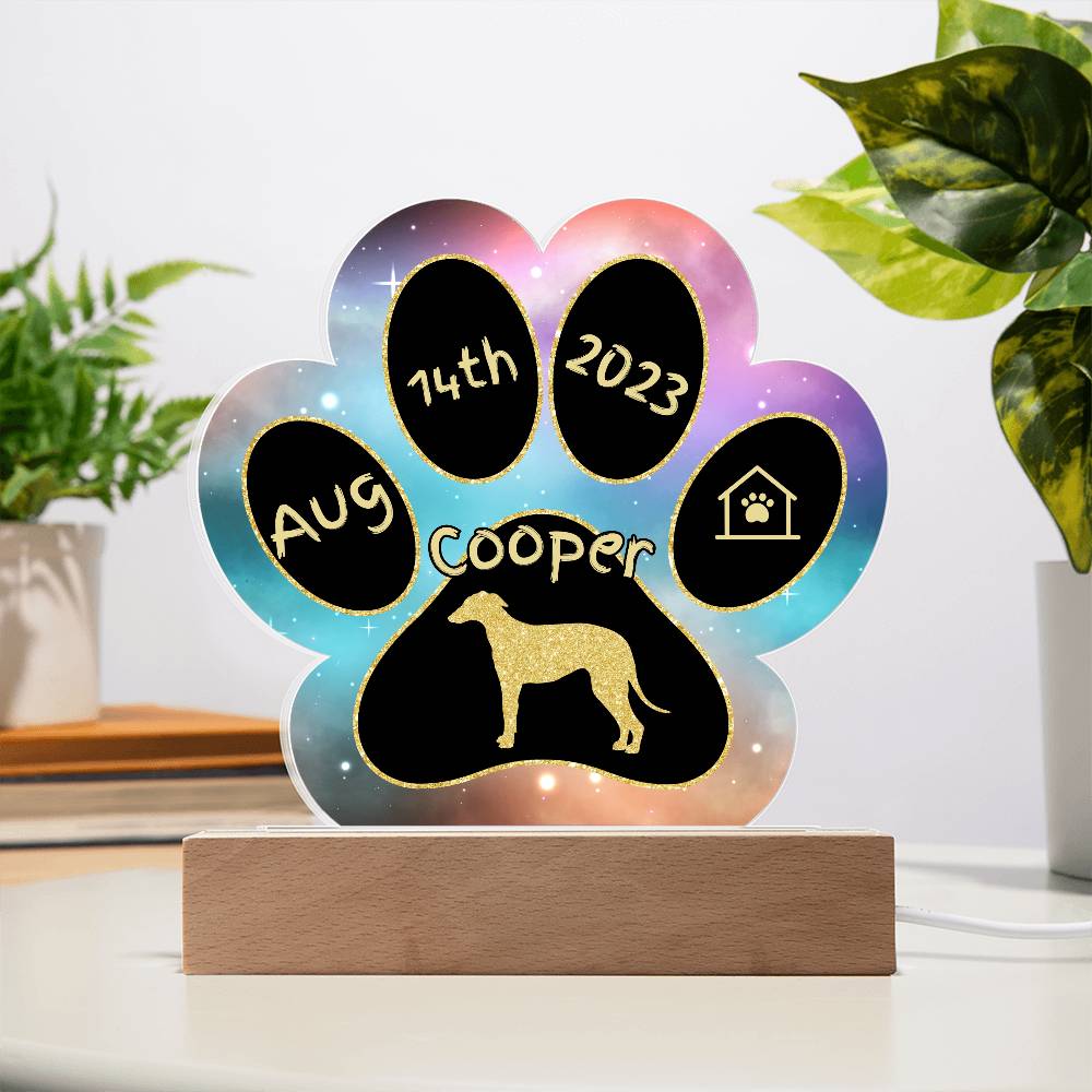 Spanish Greyhound personalized Gotcha Day acrylic dog plaque - 7" paw print sign