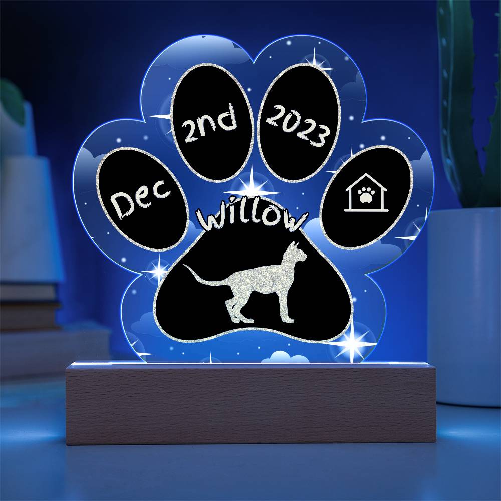 Sphynx Cat Gotcha Day Plaque - Personalized 7" LED Acrylic Paw Print Adoption Gift