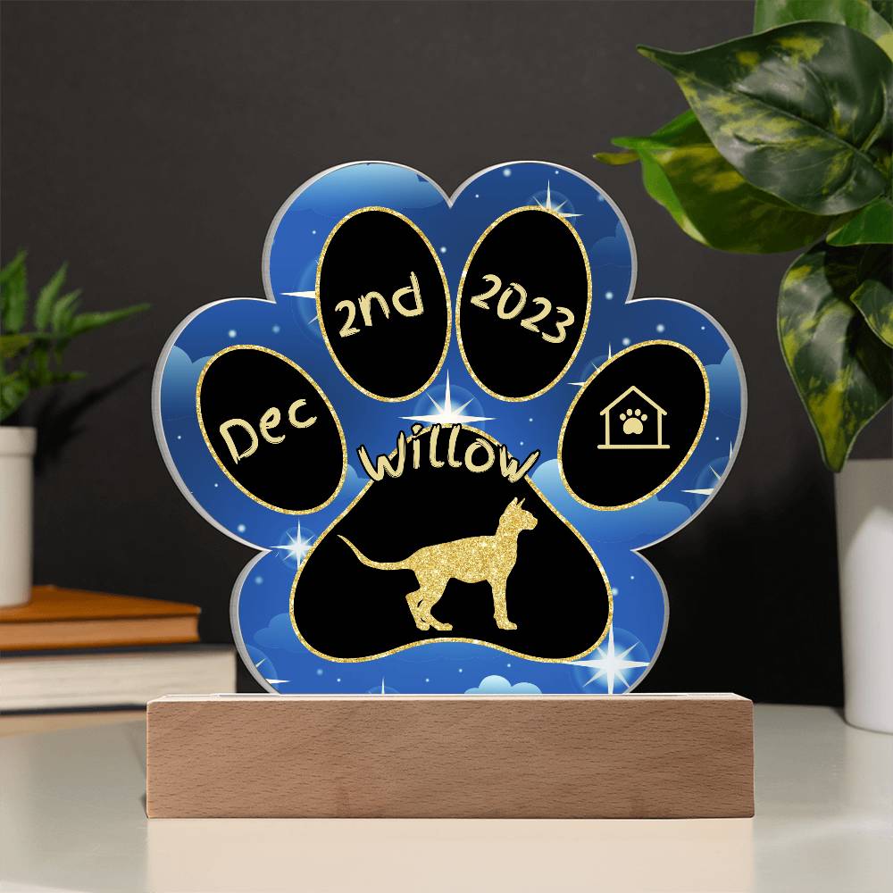 Sphynx Cat Gotcha Day Plaque - Personalized 7" LED Acrylic Paw Print Adoption Gift