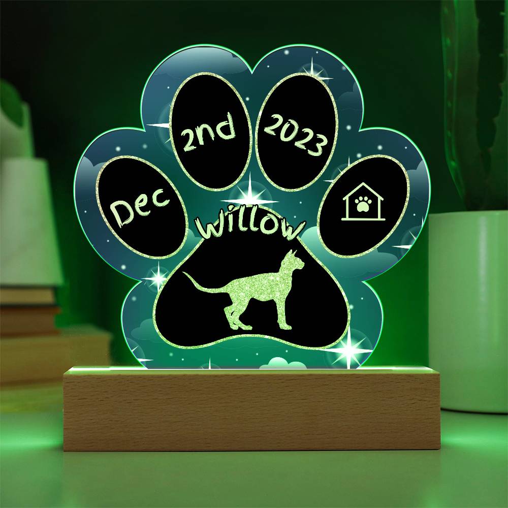 Sphynx Cat Gotcha Day Plaque - Personalized 7" LED Acrylic Paw Print Adoption Gift