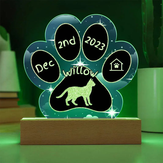Shop our suphalak personalized cat gotcha day acrylic paw print plaque featuring the Battery Powered LED Base style option from MySisterIsASurvivor.