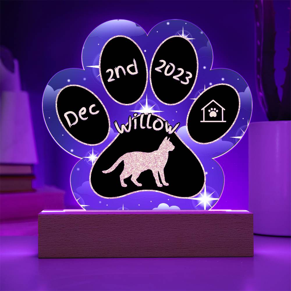 Suphalak Cat Gotcha Day Plaque - Custom 7" LED Acrylic Paw Print Pet Keepsake
